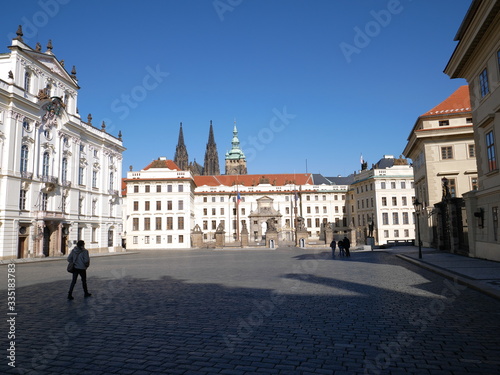 Emptiness on Hradcany Square in Prague due to coronavirus