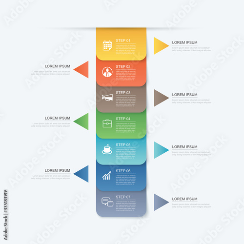 7 data step infographics timeline tab paper index template. Vector illustration abstract background. Can be used for workflow layout, banner, web design.
