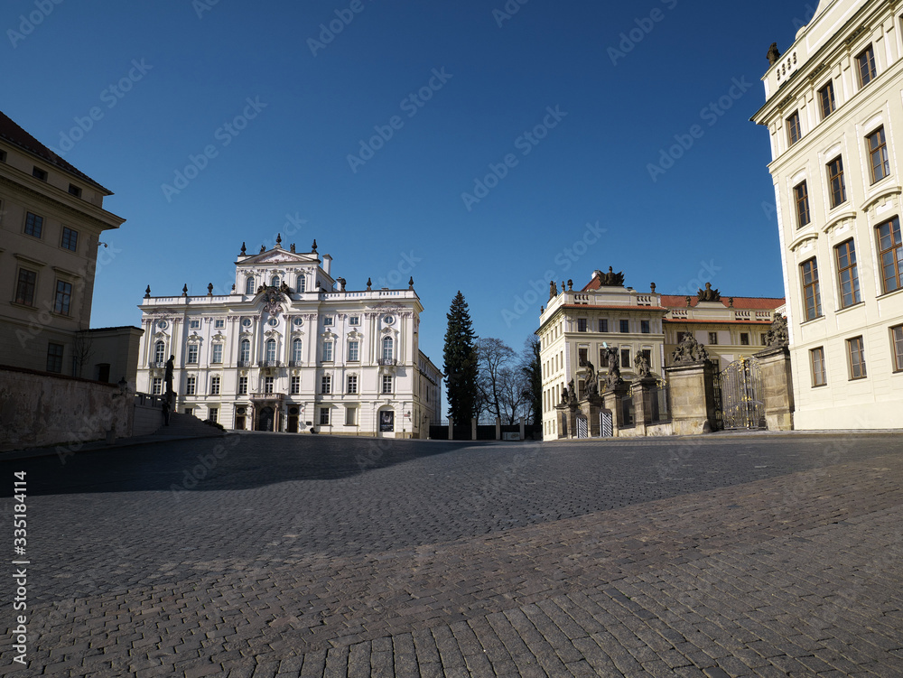 Obraz premium Emptiness on Hradcany Square in Prague due to coronavirus