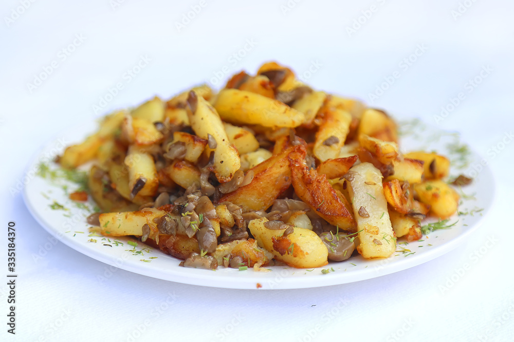Fried potatoes with porcini mushrooms, dishes of Russian national cuisine Fried potatoes with porcini mushrooms, dishes of Russian national cuisine
