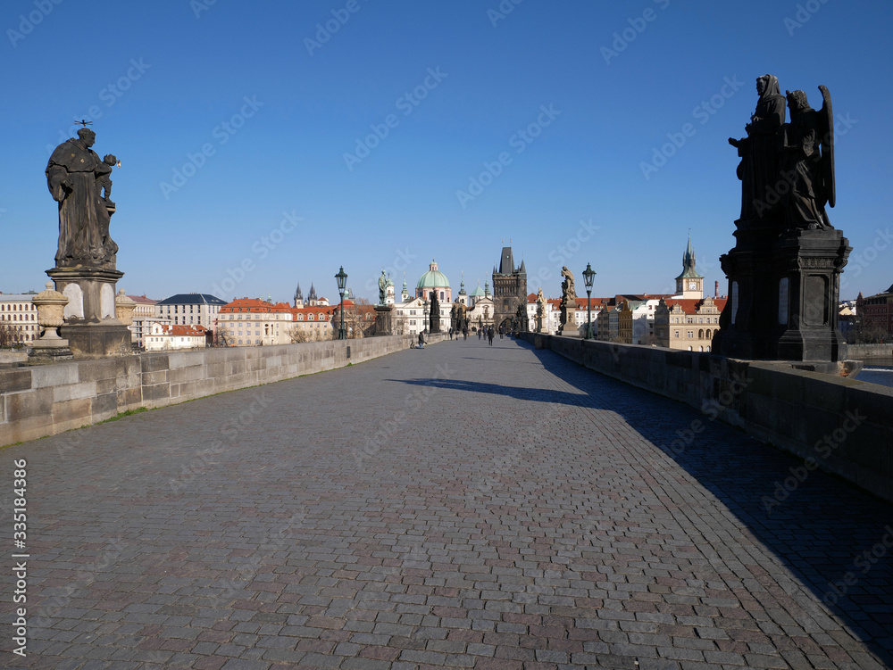 Emptiness on Charles Bridge in Prague due to coronavirus