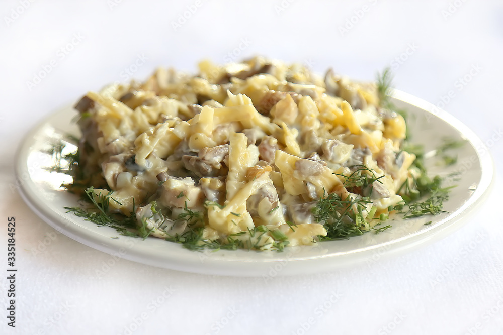 Meat salad Old Kiev, dishes of Russian national cuisine Meat salad Old Kiev, dishes of Russian national cuisine