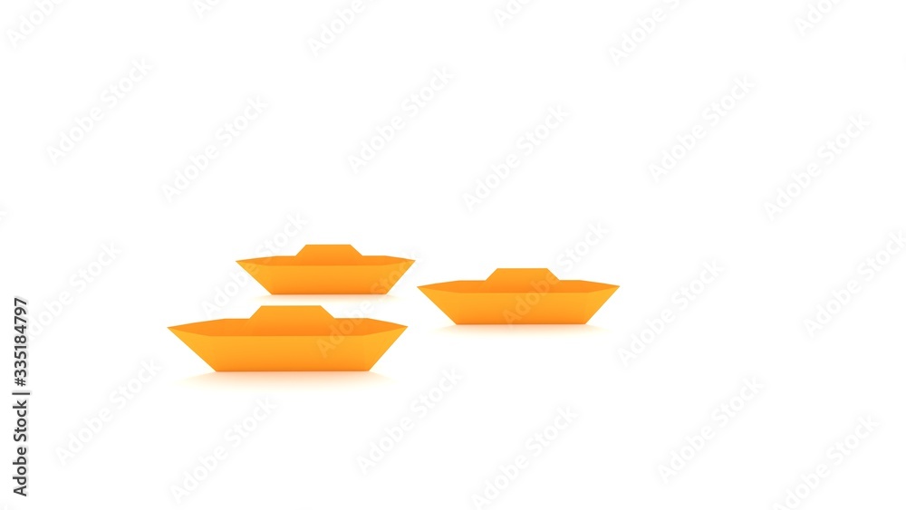 Naklejka premium Low poly illustration orange paper boats race in the white background. 3D rendering