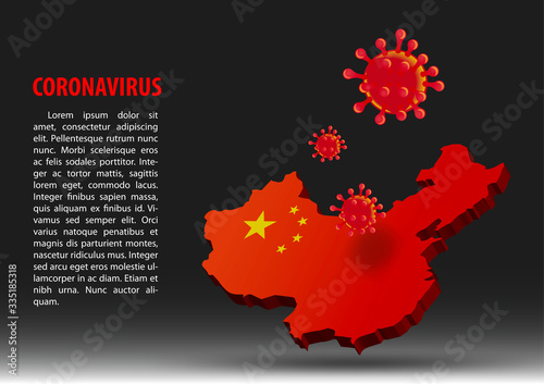 coronavirus fly over map of China within national flag,vector illustration