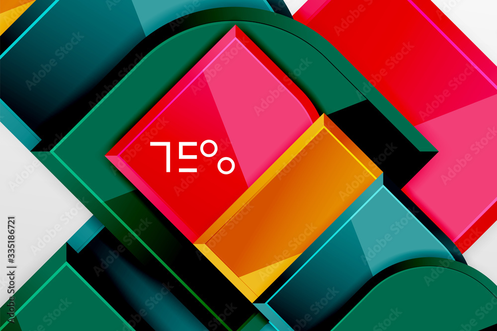 Obraz premium Glossy glass squares with round elements geometric composition. Abstract geometric background with 3d effect composition For Wallpaper, Banner, Background, Card, Book Illustration, landing page