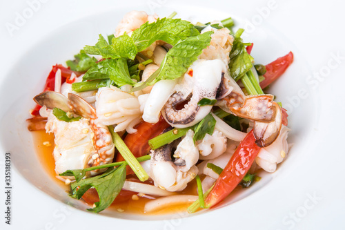 delicious spicy mixed seafood thai food 