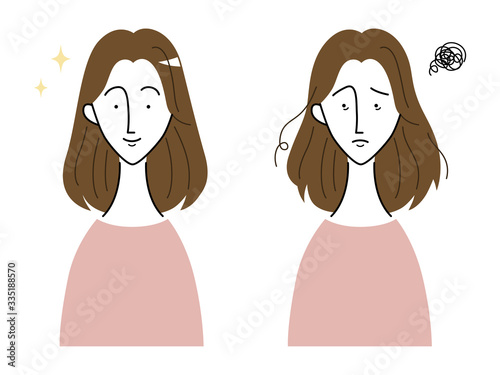 髪の綺麗な女性／髪の乱れた女性／比較