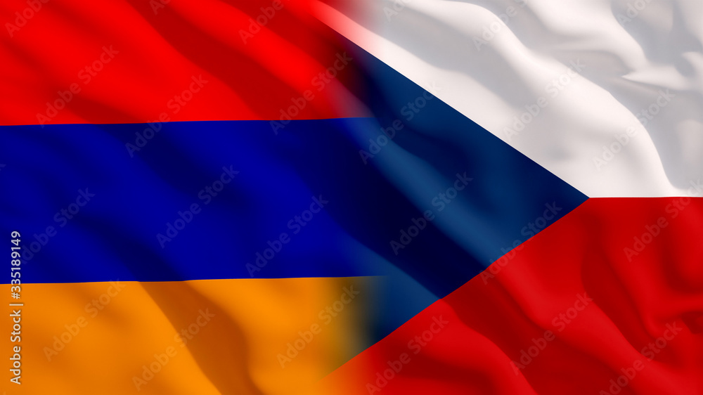Fototapeta premium Waving Czech Republic and Armenia National Flags with Fabric Texture