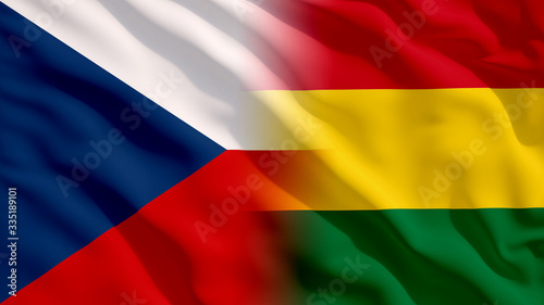 Waving Czech Republic and Bolivia National Flags with Fabric Texture