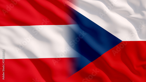 Waving Czech Republic and Austria National Flags with Fabric Texture