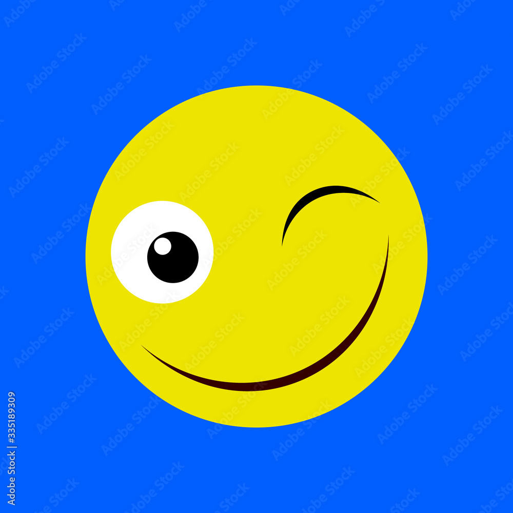 Yellow round emoticons, smile. Beautiful happy yellow anime smiley on blue  background. Flat,vector illustration Stock Vector | Adobe Stock