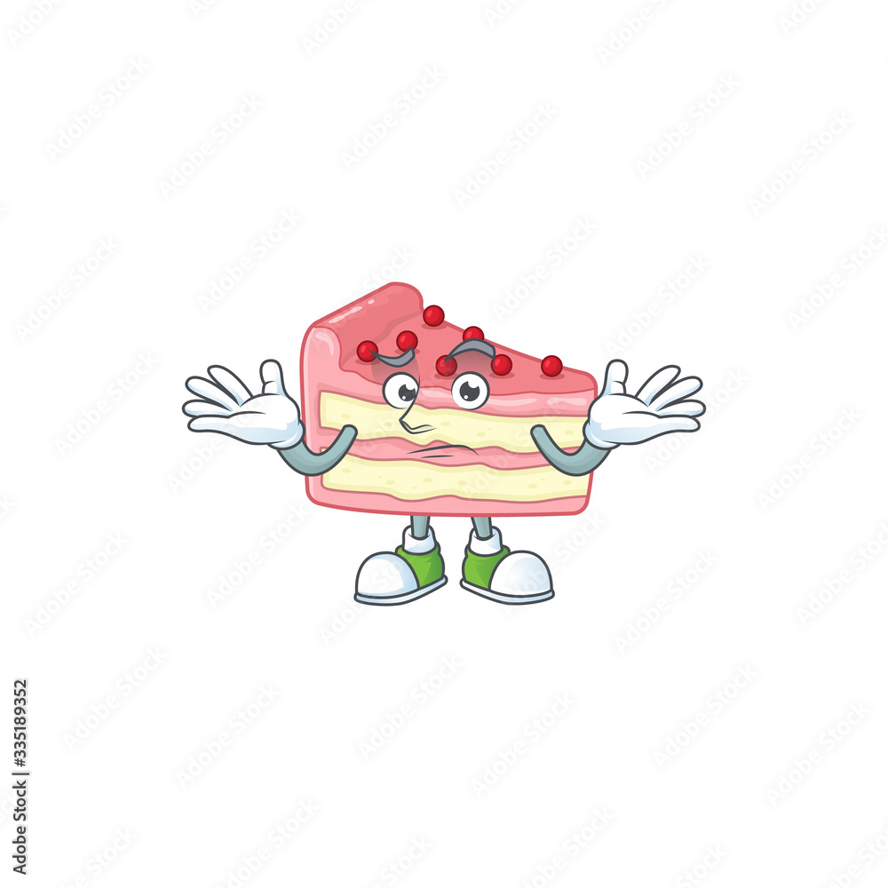 An image of strawberry slice cake in grinning mascot cartoon style An image of strawberry slice cake in grinning mascot cartoon style