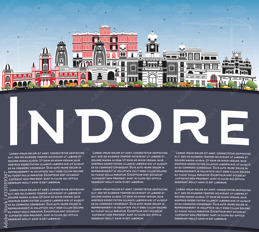 Indore India City Skyline with Gray Buildings, Blue Sky and Copy Space.