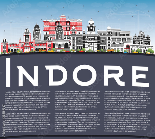 Indore India City Skyline with Gray Buildings, Blue Sky and Copy Space.