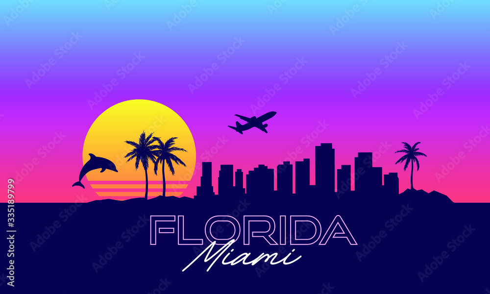Fototapeta premium Miami Florida VIce City Synthwave
