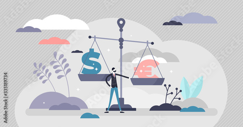 Euro vs dollar vector illustration. Exchange money flat tiny persons concept