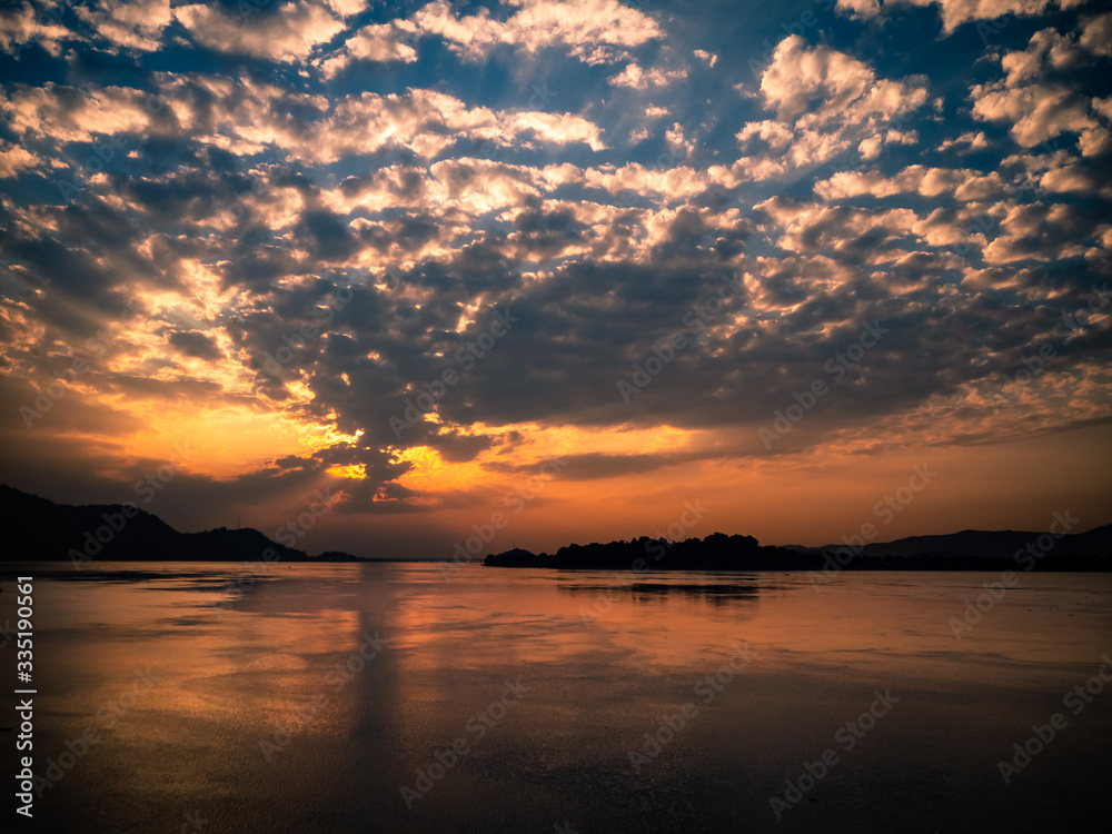 Single boat in Brahmaputra river, Guwahati, Assam, India