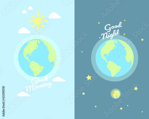 good morning and night mother earth day flat vector illustration