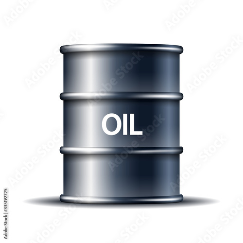 Black metal oil barrel with word OIL isolated on white