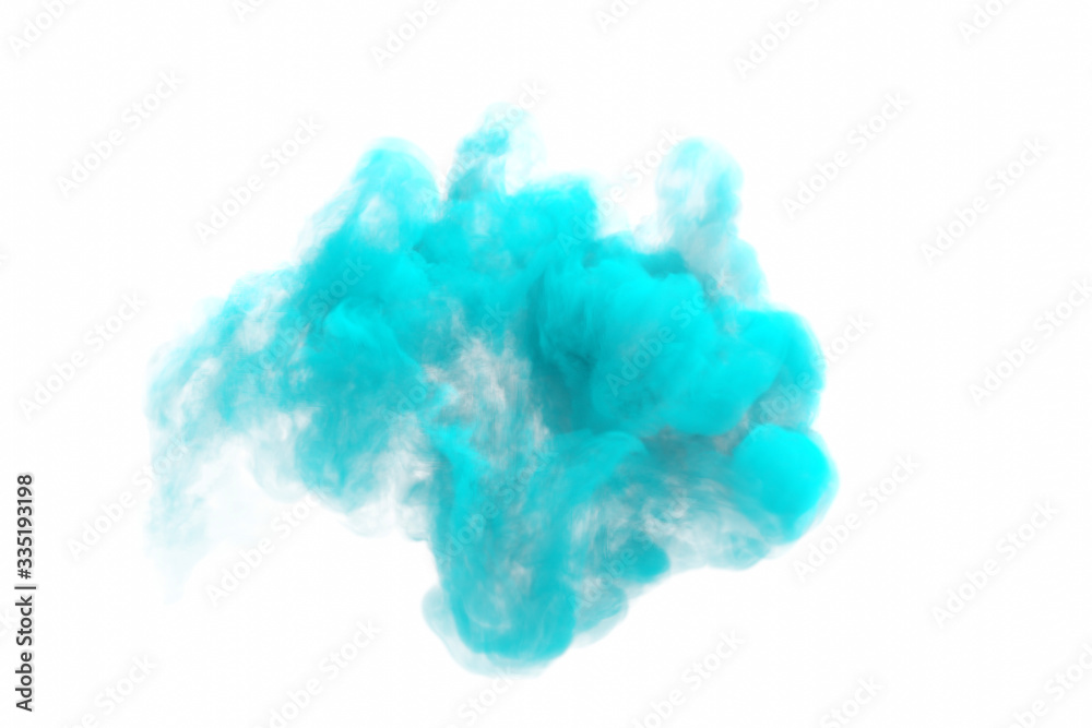 Fototapeta premium Aquamarine smog background. Fog steam cloud isolated on white. Condensation smoke effects, ashes mist texture or toxic gas