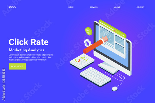 pay per click, ppc, click through rate - increasing ctr, digital advertising on website, 3d isometric design internet marketing and technology concept. Web banner template.