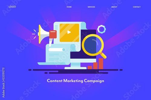 Content marketing, digital advertising campaign, social media viral content, seo and marketing data concept. Technology and internet. Web banner template and landing page.