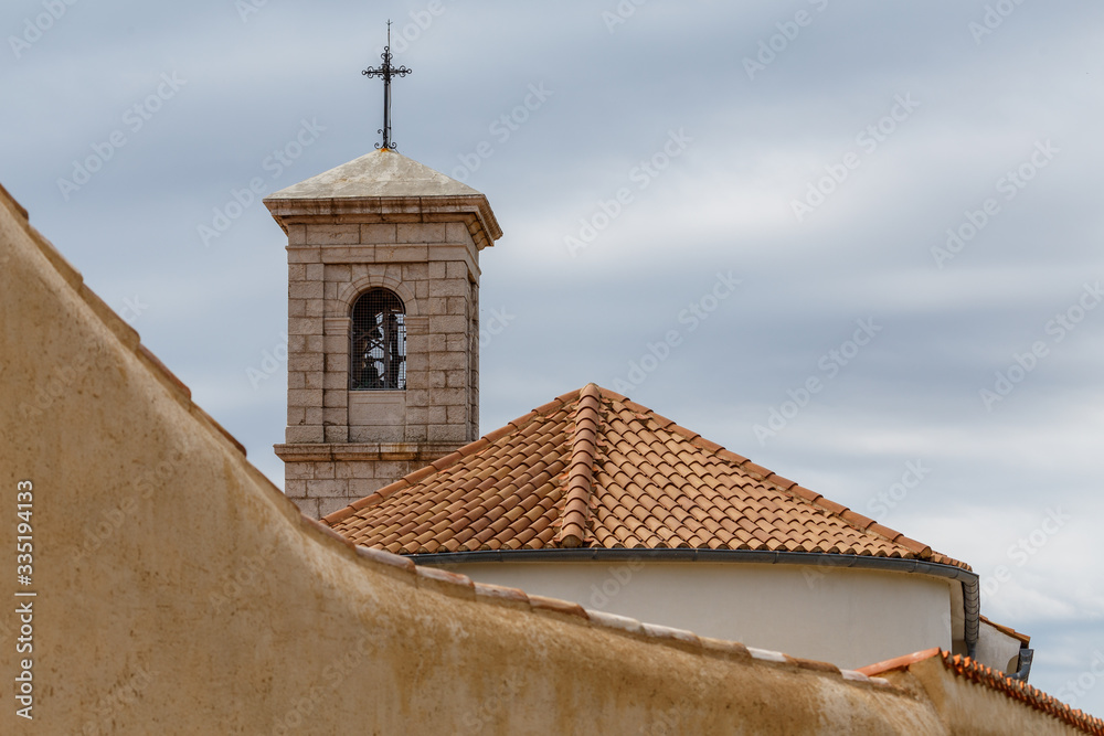 Bell tower of the church in the historic centre of Krk town on Krk island, Croatia