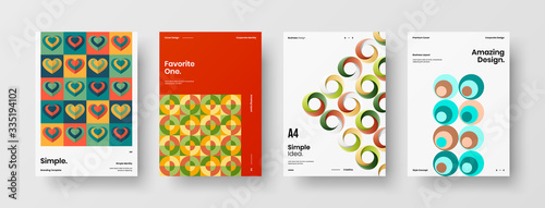 Company identity brochure template collection. Business presentation vector A4 vertical orientation front page mock up set. Corporate report cover abstract geometric illustration design layout bundle.