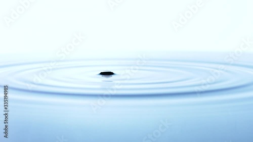 A transparent drop of water falls on the surface of a liquid in slow motion.
