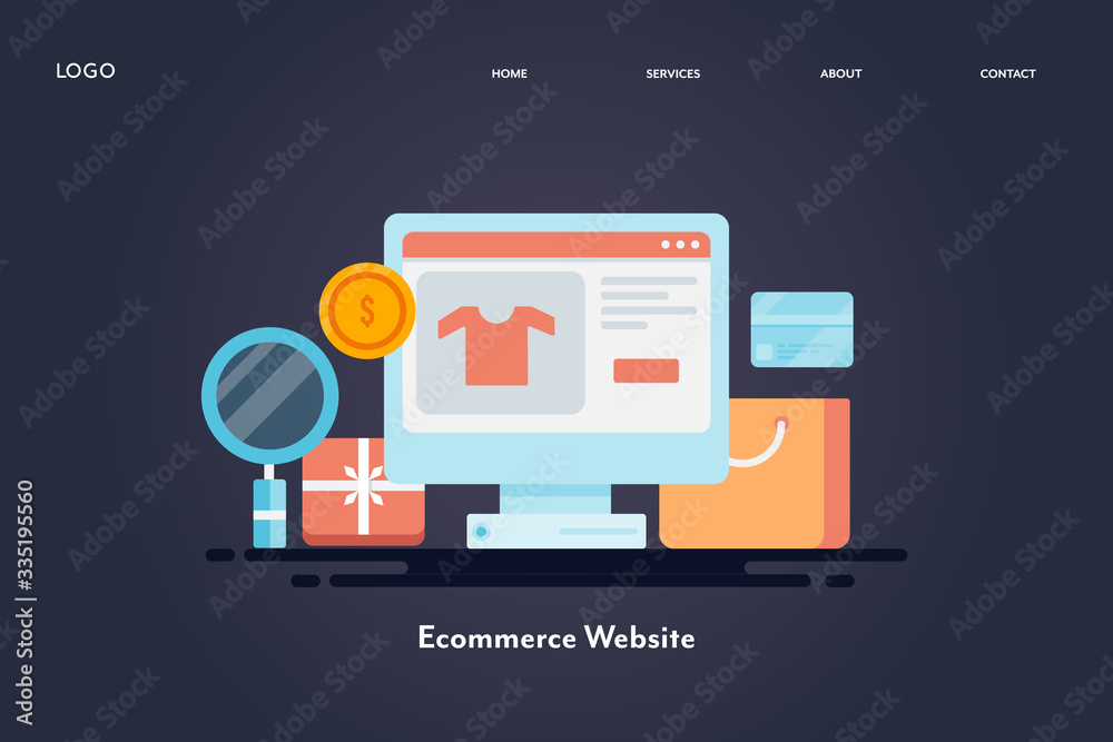Ecommerce website, online shopping portal, ecommerce seo, search marketing and advertising concept. Business and technology. Web banner template. Ecommerce website, online shopping portal, ecommerce seo, search marketing and advertising concept. Business and technology. Web banner template.