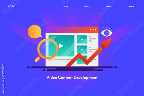 Video content marketing, increasing video views on social media, engaging video, web banner template .