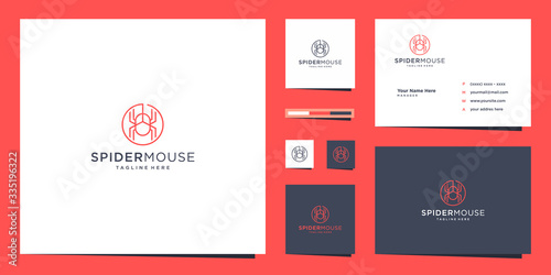 Inspiring spider logo and minimalist outline symbol, Premium vector