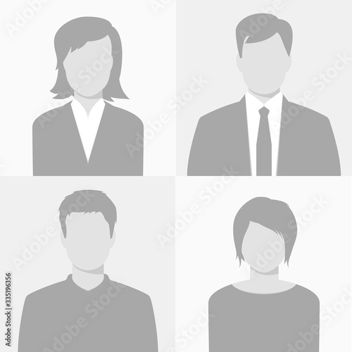Man and woman profile placeholder. Default vector avatars set.