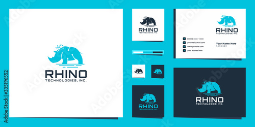 Rhino Tech Logo vector. Minimalist logo design inspiration. Premium Vector