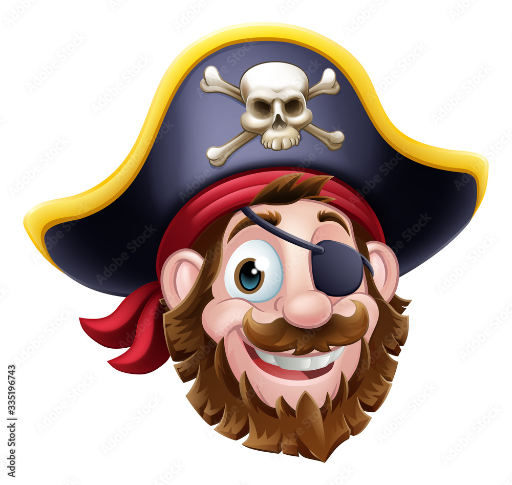 Pirate cartoon character captain with skull and crossed bones on his hat  and eye patch. Stock Vector | Adobe Stock