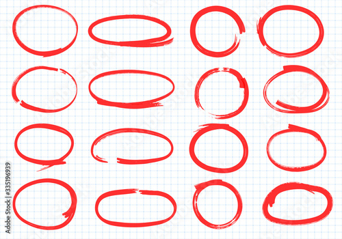 Hand drawn oval marker highlighter. Set of vector frames.