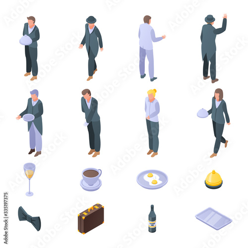 Butler icons set. Isometric set of butler vector icons for web design isolated on white background