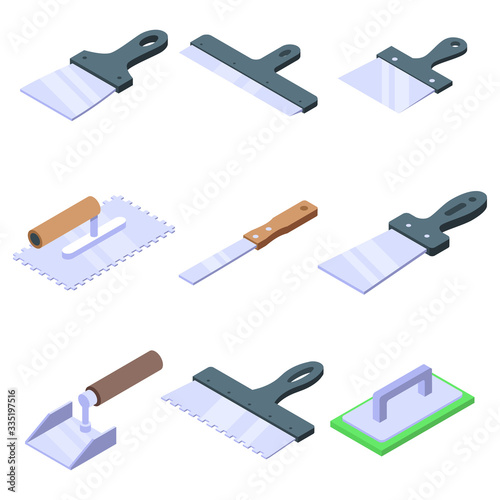 Putty knife icons set. Isometric set of putty knife vector icons for web design isolated on white background