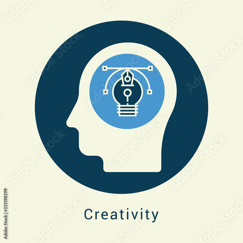 Head with light bulb, bright solution lamp symbol