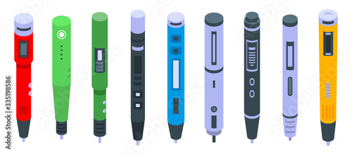 3d pen icons set. Isometric set of 3d pen vector icons for web design isolated on white background