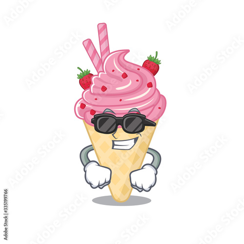 Cool strawberry ice cream cartoon character wearing expensive black glasses