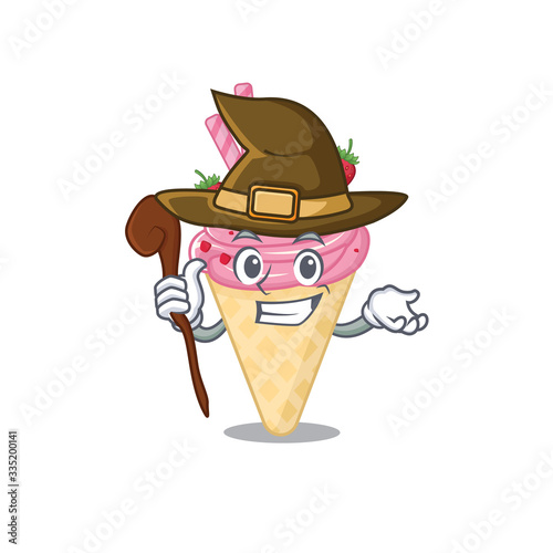 Strawberry ice cream sneaky and tricky witch cartoon character