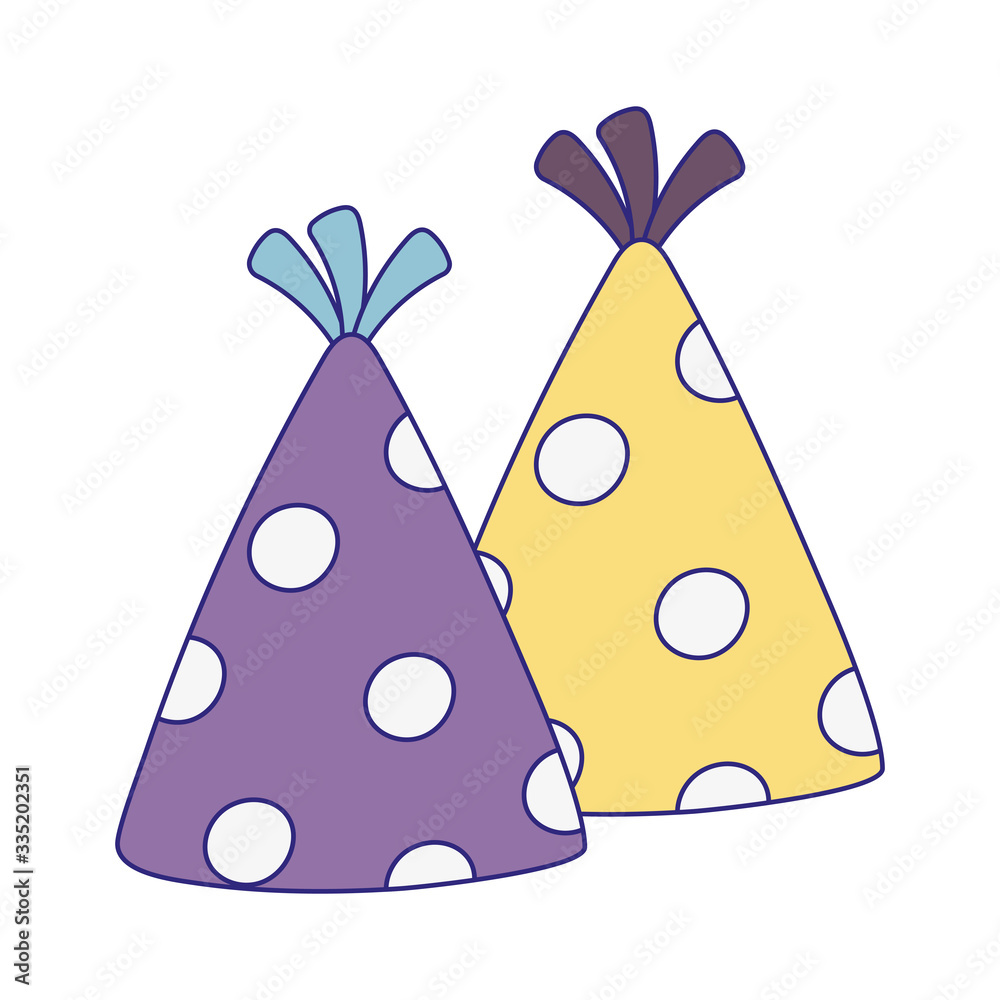 happy birthday, dotted party hats decoration festive celebration isolation design icon
