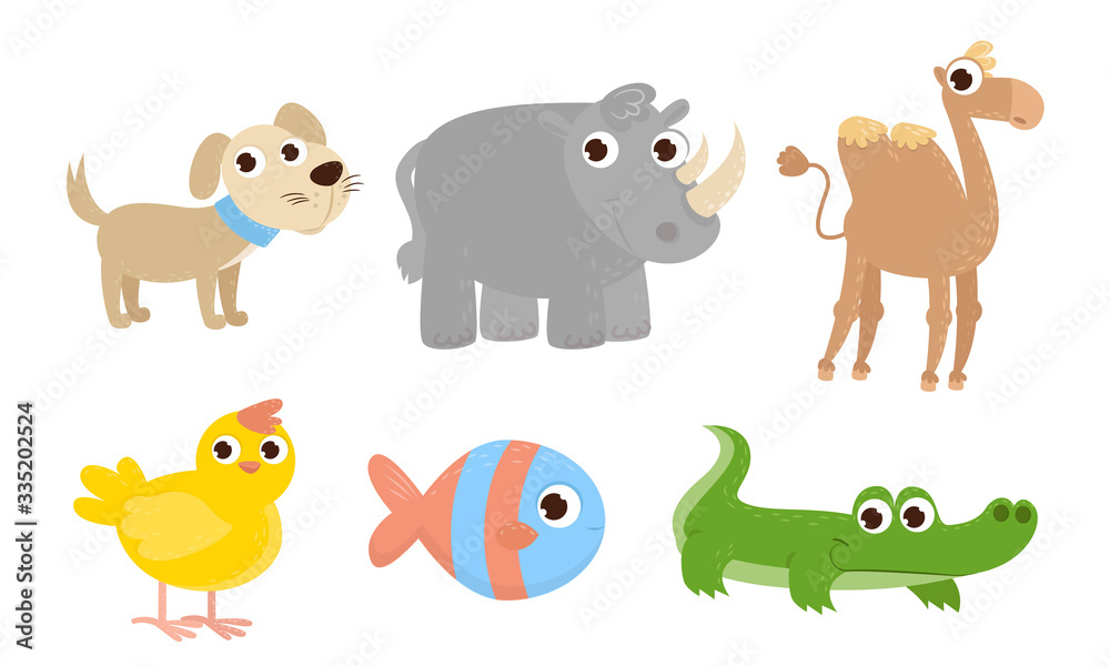 Different kinds of funny cute domestic and wild animals vector illustration Different kinds of funny cute domestic and wild animals vector illustration