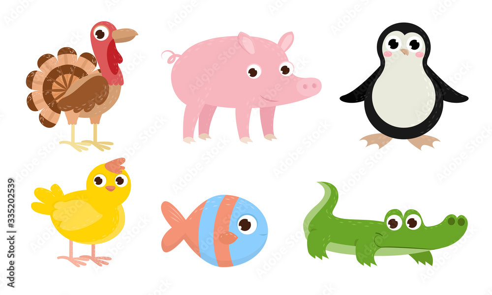 Different kinds of funny cute domestic and wild animals vector illustration Different kinds of funny cute domestic and wild animals vector illustration