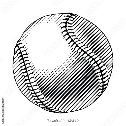 Baseball hand draw vinatge style black and white clip art isolated on white background
