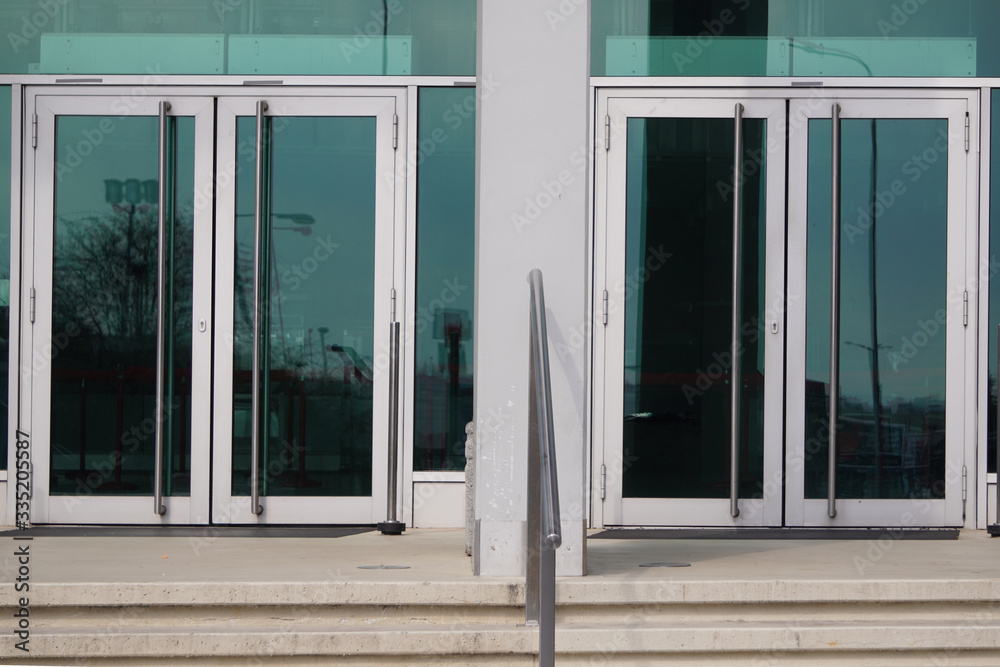 Fototapeta premium Krakow Poland 03.31.2020: Empty Mall entrance during the pandemic coronavirus. Restriction of movement and trade in Europe, under quarantine.