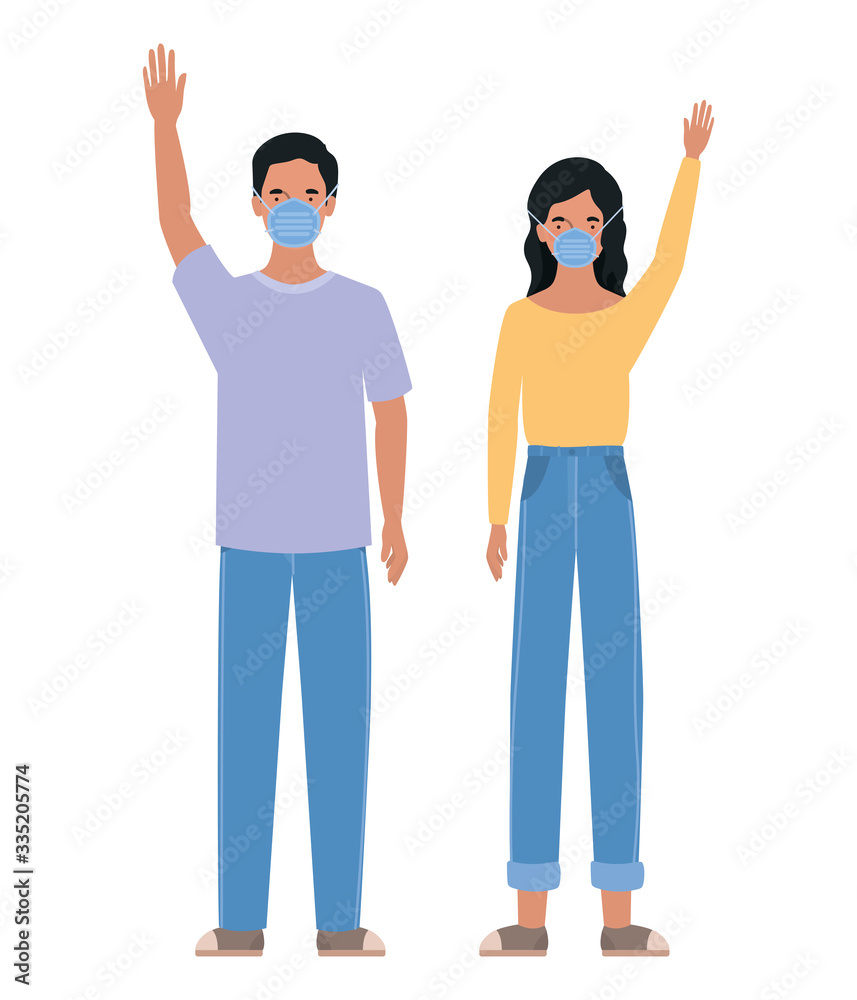 Man and woman with medical masks vector design Man and woman with medical masks vector design