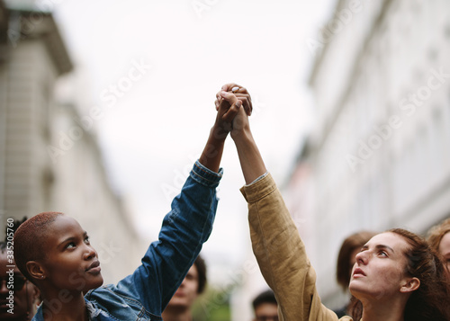 Protestors doing demonstration on the street photo