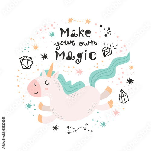 Cute poster with cute unicorn.